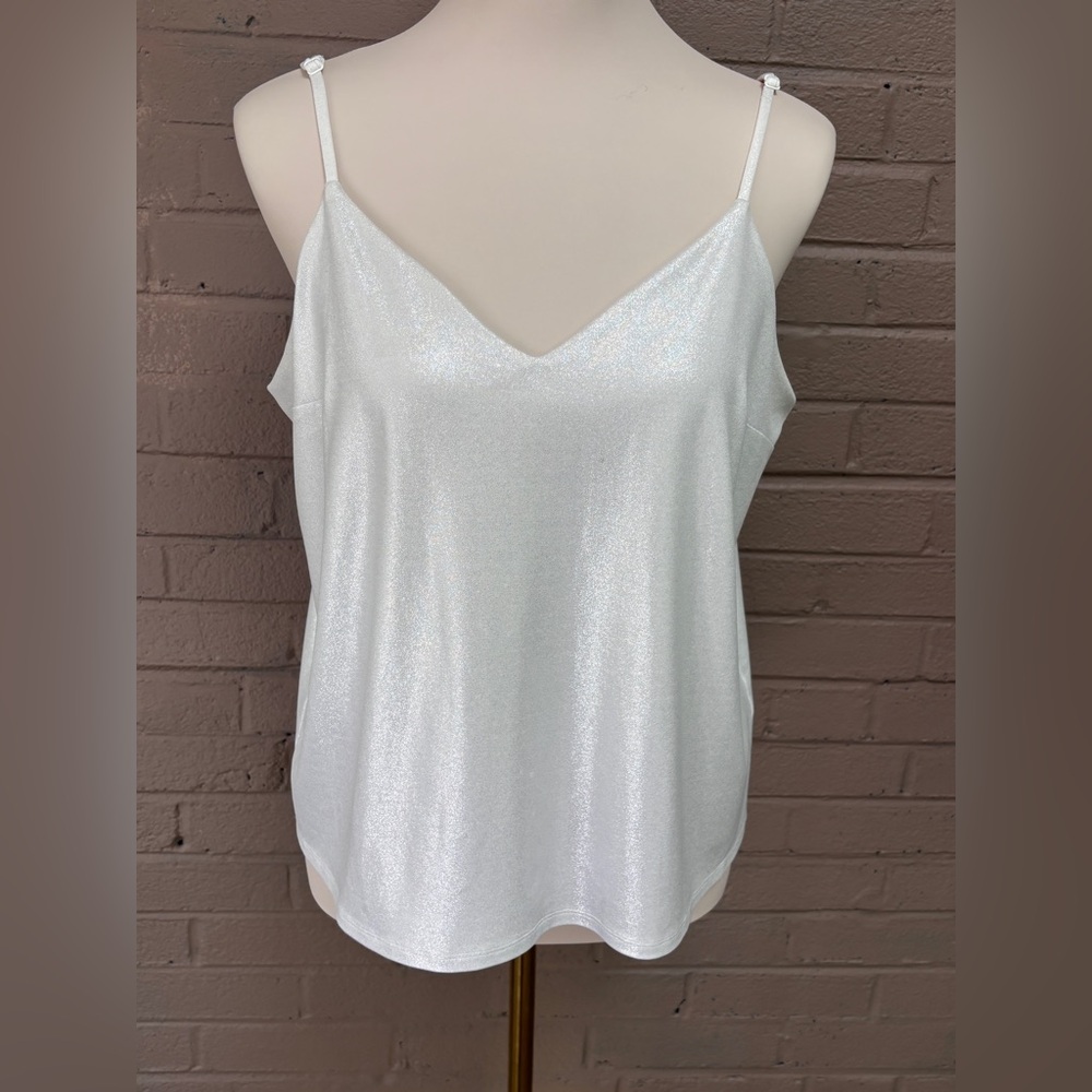 Express  White Shimmer dressy tank L